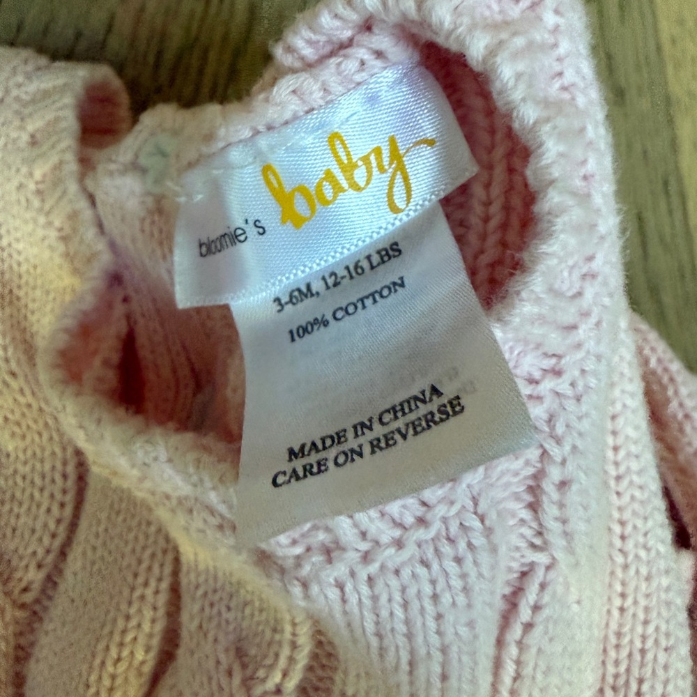 100% Cotton Pink Cable Knit Baby Sweater and Pants Set - Picture 3 of 3